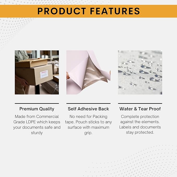 300 Pack 7"x10" Shipping Label Sleeves – Clear Self-Adhesive Packing Slip Pouches, Waterproof Packing List Envelopes – Ideal for Shipping Documents, Mailing Labels, Invoices & Packing Slips
