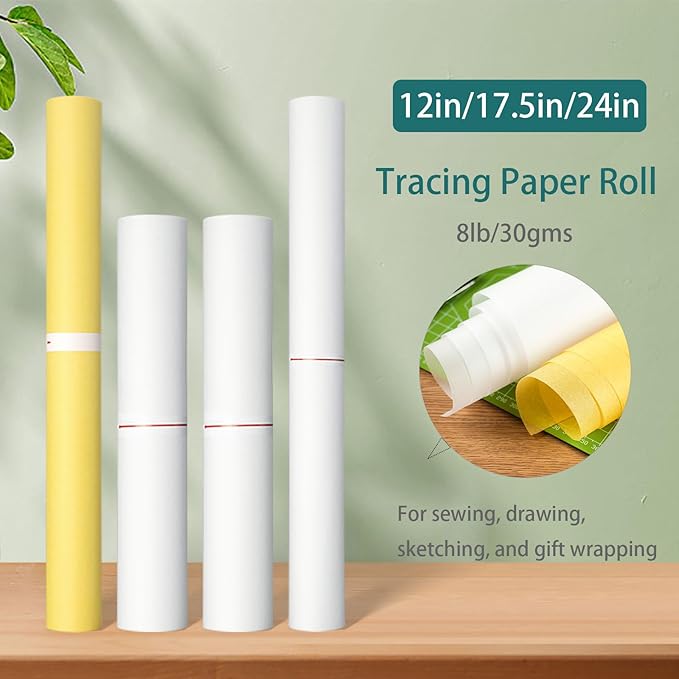 SEMLEART Tracing Paper Roll,17.5-inch x 25yard，Yello Translucent Vellum,Pattern Paper for Sewing, Drawing, Sketching, Gift Wrapping