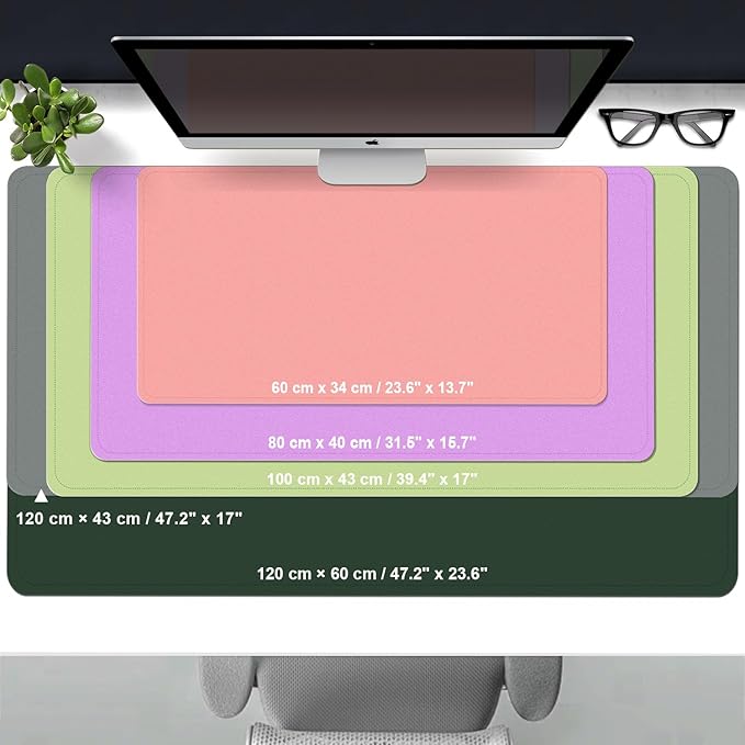 Leather Desk Pad Protector, 39.4'' X 17'' Large Mouse Pad, Office Desk Mat, Non-Slip PU Leather & Suede Base Desk Blotter, Laptop Desk Pad, Desktop Mat for Office Home, Dark Purple