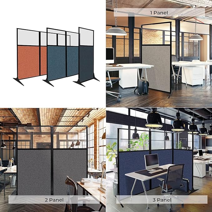 Versare Workstation Partition | Portable Wall Divider | Modern Office Cubicle | Free Standing Privacy Screen | Flexible Work Space | 66" x 70" W/Window, Warm Pebble Fabric Panels