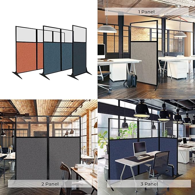 Versare Workstation Partition | Portable Wall Divider | Modern Office Cubicle | Free Standing Privacy Screen | Flexible Work Space | 66" x 70" Cloud Gray Fabric Panels