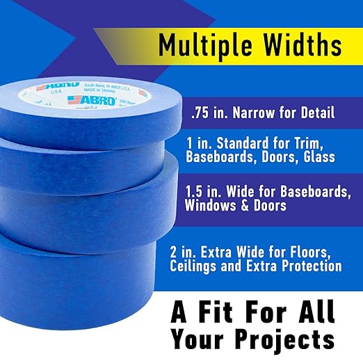 ABRO Blue Painters Tape 1 Inch Wide, 24mm x 55M, All Purpose Blue Tape, Temporary Labeling, Easy Tear, Clean Removal, Masking Tape Colored DIY or Pro