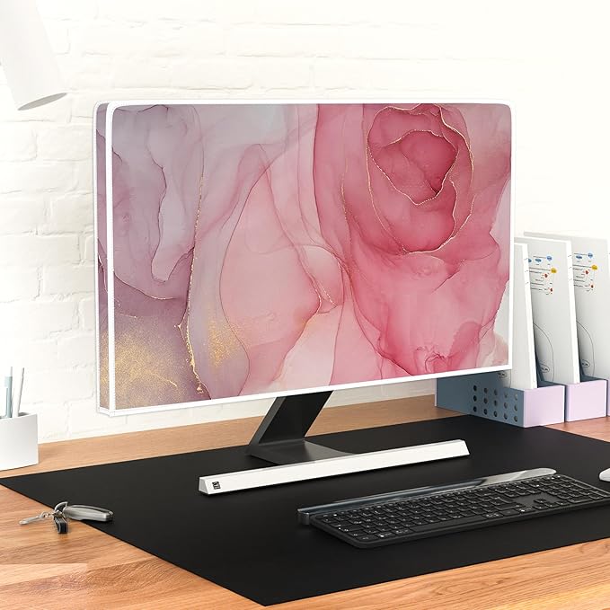 Baocicco Abstract Waterproof Television Cover with Pink Marble Design 55 Inch Full Body Cover for TV Screen Weatherproof Dust-Proof TV Screen Covers Sleeve Compatible with LED OLED Desktop