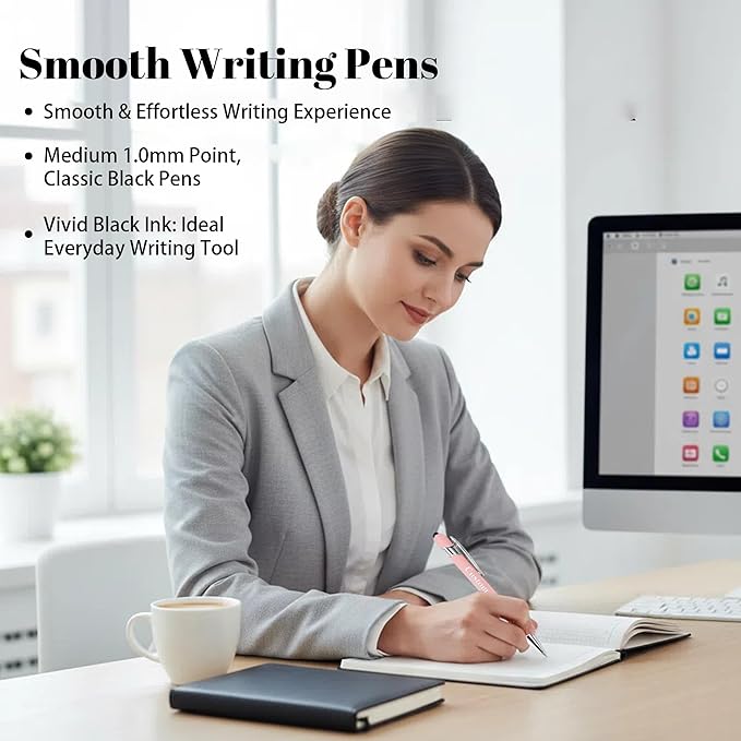 CRME Custom Engraved Ballpoint Pens Bulk Customized Metallic Printed Name Pens Black Ink Personalized Pen with Text Business Logo Smooth Writing for Professionals Friends Church Blue Pen