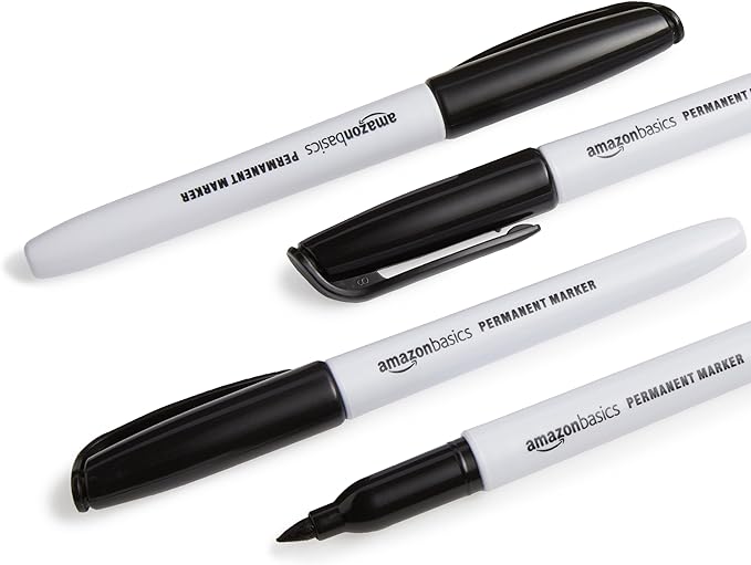 Amazon Basics Fine Tip Point Permanent Markers for Office, School, and Home Use, Assorted Colors, 24 Pack