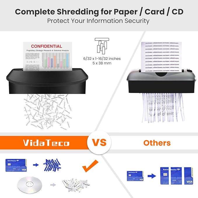 VidaTeco Paper Shredder 58dB 14-Sheet Cross-Cut Shredder with US Patented Cutter Shreds Card/CD, Heavy Duty Paper Shredding Machine for Home Office with Auto Jam Proof,6.6-Gallon Bin