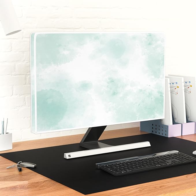 Baocicco Abstract Watercolor Waterproof TV Display Screen Cover 45, 46, 47, 48 Inch Cyan Marble Dip Dyeing Dust Proof TV Covers for Television Screen Anti-Static Dustproof Protective，Mint Green