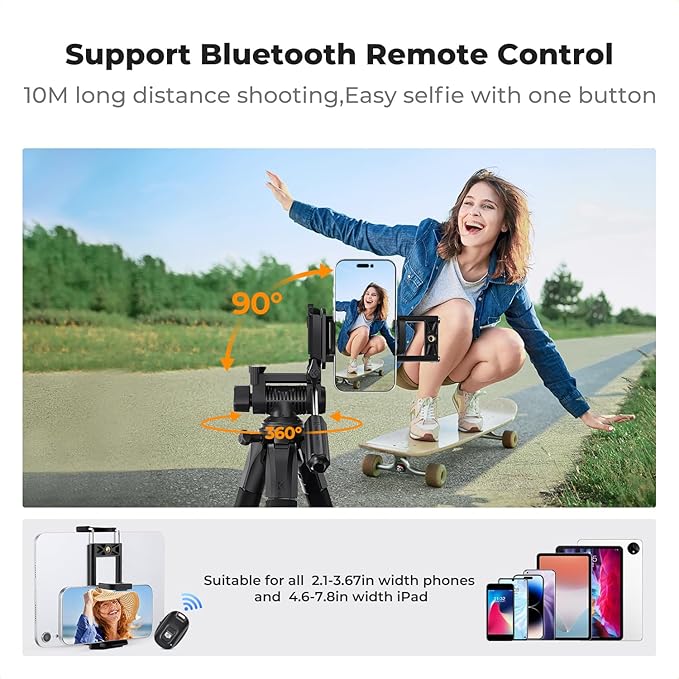 K&F Concept Camera Tripod, 68" Lightweight Portable Travel Outdoor DSLR Tripods for Camera Phone Video Recording Tripod Stand, Cellphone Clip for Smartphone Live Streaming Vlog S254A3+BV01