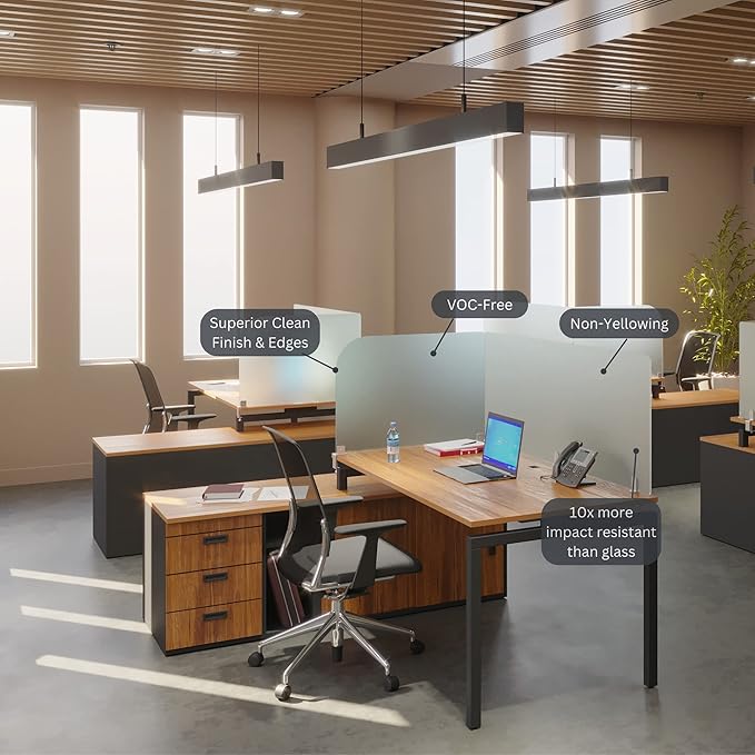 VaRoom Studio Wing Desktop Privacy Panel – Frosted Acrylic Clamp-on Desk Divider –23” W x 18”H Partition