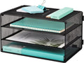EASEPRES 3 Tier Mesh Desk Organizer Tray, File Paper Letter Folder Holder Desktop Paper Sorter Mail Organization Rack Storage Accessories, for Office Home School Classroom, Black