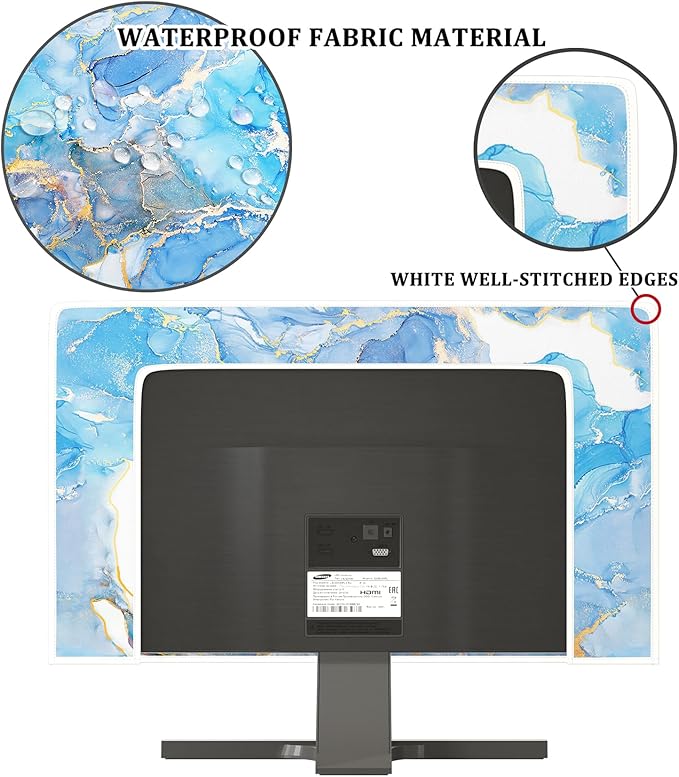 Baocicco Baby Blue Gold Marble Waterproof Screen TV Cover 37, 38, 39 Inch Modern Television Accessories TV LCD Fashion Weatherproof Screen TV Decorations for Tablet LED LCD OLED TVs
