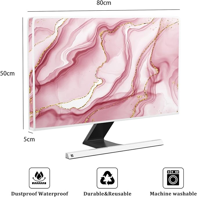 Baocicco Gold Pink Marble Waterproof TV Display Screen Cover 32 Inch TV Accessories Laptop TVs LCD Screen Decoration for Tablet Anti-Static Dustproof Protective for Home Office Dust Cover