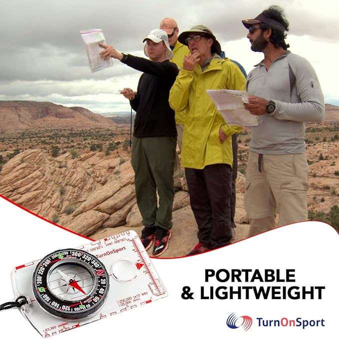 TurnOnSport Orienteering Compass - Advanced Scout Compass for Hiking, Camping, and Backpacking - Best Survival Gifts for Kids