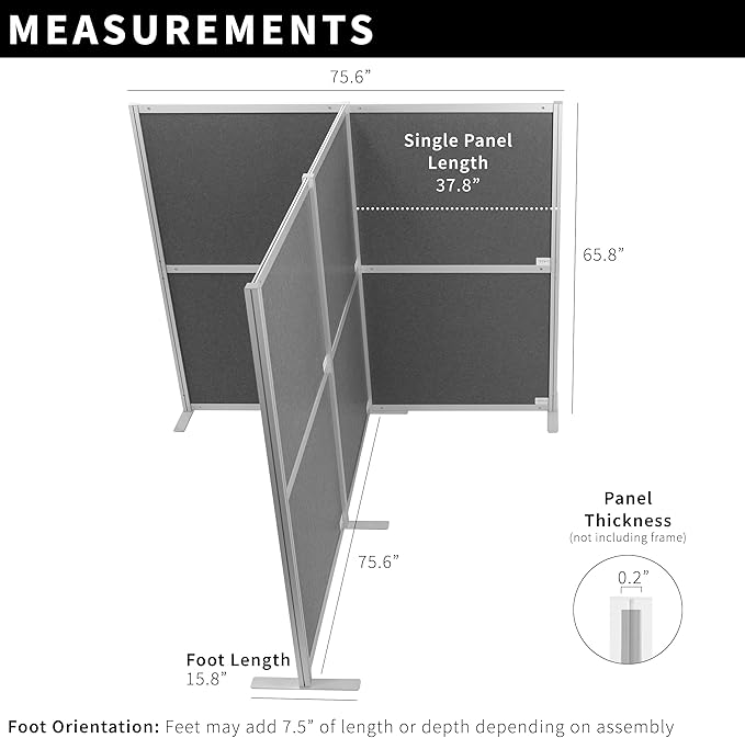 VIVO T-Shape Modular Corner Wall System, 4 Panels, Modern Professional Office Cubicle Dividers, Freestanding Privacy Screen, 66 inches High, Dark Gray, PP-MWS63D-T