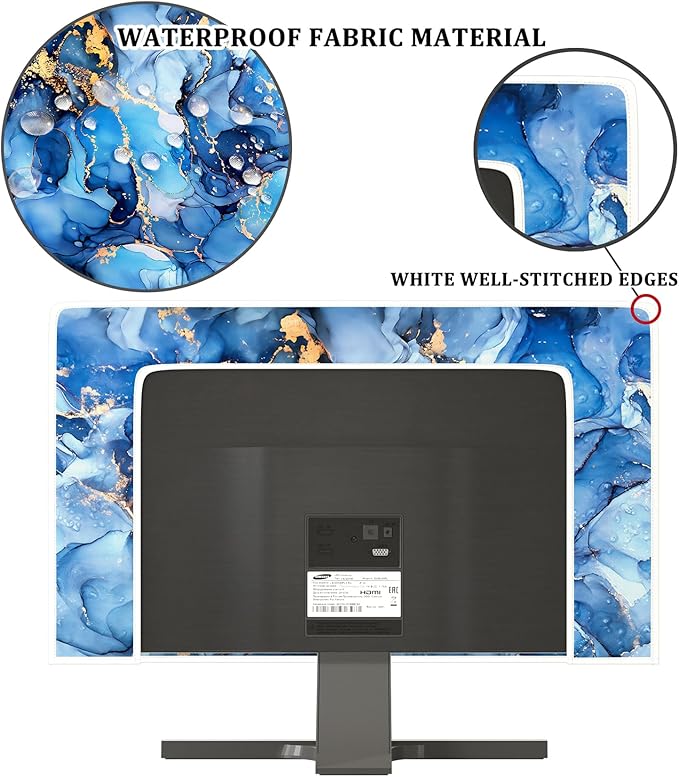 Baocicco Navy Blue Gold Marble Waterproof TV Dust Cover 75 Inch Creative Texture Grain Television Screen Cover Abstract TV Display Protectors Protective LED LCD OLED TVs Dust-Proof