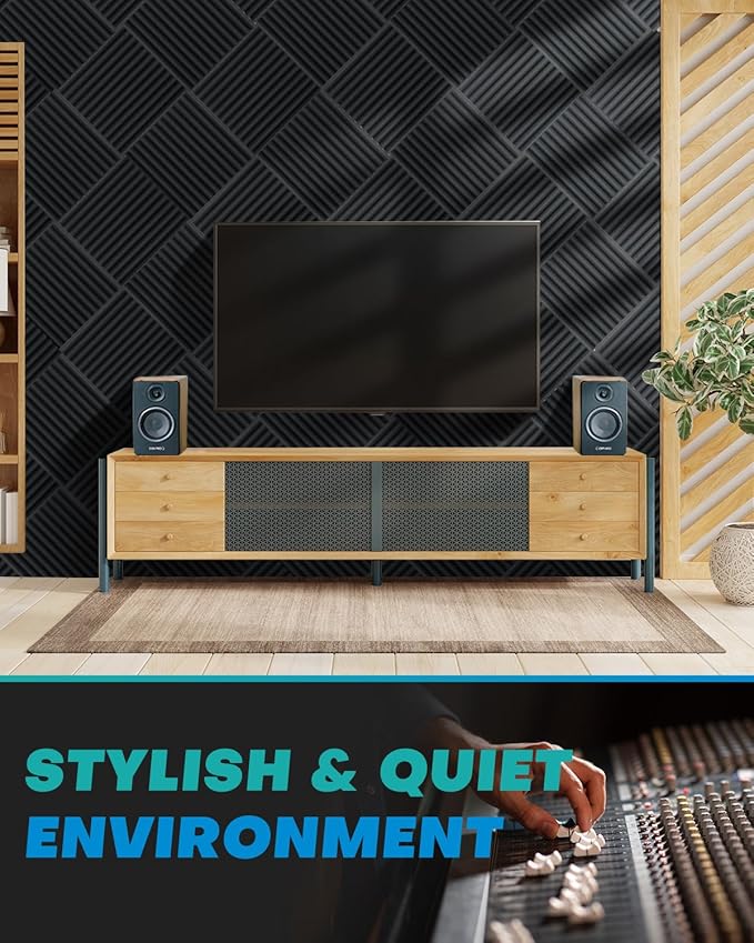 96 Pack Sound Proof Foam Panels for Walls, 1 X 12 X 12 Inches Acoustic Foam Panels, High Density Acoustic Panels Sound Absorbing, Black White Noise Cancelling Studio Wedges (NOT INCLUDE ADHESIVE)