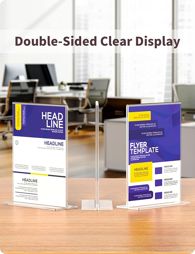NIUBEE 6 Pack Acrylic Sign Holder 8.5 x 11 - T Shape Double Sided Table Top Display Stand, Portrait Upright Photo Picture Frame Wedding Menu Ad Holder