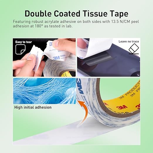 Double Sided Tape 9448A 3/4" x 33Ft Pack of 1 Made of 3M Super Sticky Adhesive Tape Ultra Thin Translucent Tissue Tape for Laptop Cell Phone Repairs Arts Crafts
