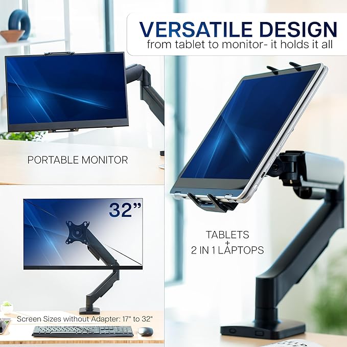 VIVO Height Adjustable Counterbalance Mechanical Arm Tablet Desk Mount, Fits 2-in-1 Laptops and 15.6 inch Portable Monitors, Max VESA 100x100, Black, STAND-V001O-M02