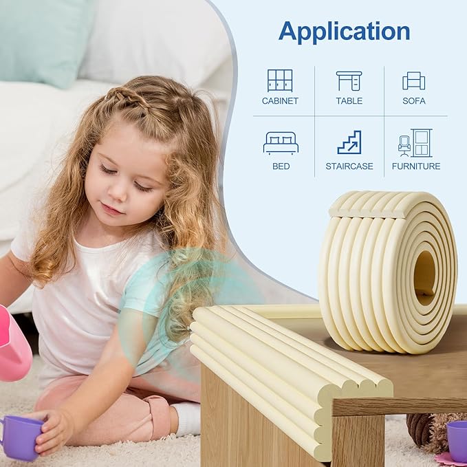Edge Protector,Baby Proofing Baby Edge Protector Strip Safety,Soft Rubber Foam Padding,Edge Corner Guards Protector Corner Edge Bumpers for Furniture (Black, 6.56Ft x 3.15" W x 0.31" Th)