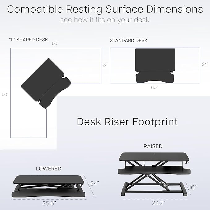 VIVO 26 inch Desk Converter, K Series, Height Adjustable Sit to Stand Riser, Dual Monitor and Laptop Workstation with Keyboard Tray, Dark Walnut Top, Black Frame, DESK-V026KA