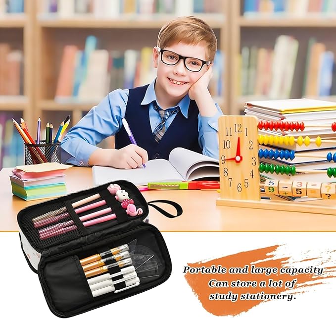BOENLE Custom White Horse Butterflies Pencil Case Box Boys Girls Personalized Name Large Pencil Pouch Stationery Pen Bag Organizer for Kids Adults School Office