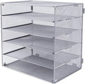 EASEPRES 5 Slot Mesh Desk Organizer Tray, File Paper Letter Folder Holder Desktop Paper Sorter Mail Organization Rack Storage Accessories, for Office Home School Classroom, Silver