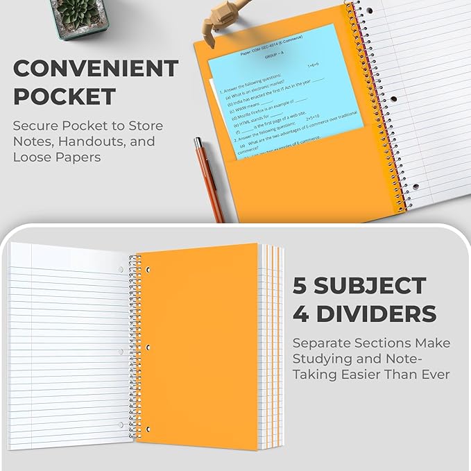 Rosmonde 2000 Packs (Pallet) 5 Subject Notebooks, Spiral Notebook Bulk, College Ruled,Pallet of Notebooks,150 Sheets (300 pages), 8 x 10-1/2",Bulk Spiral Notebooks for School & Office,4-7 Days Transit