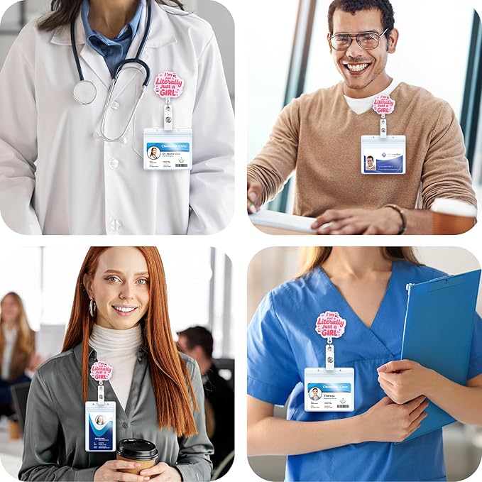 I’m Literally Just a Girl Funny Badge Reel | Cute Bow Retractable ID Card Badge Holder | Work Badge Clip for RN LPN CNA MA ER Night Shift Nurse Nursing Student Doctor | Nurse Gifts | Alligator Clip