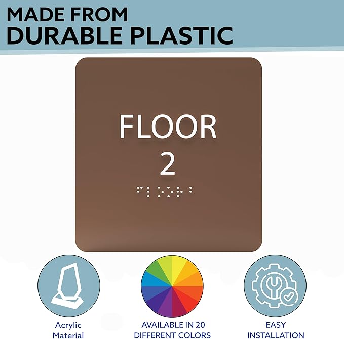 Grey w/Black ADA Floor 2 Sign with Braille – Made from Durable Acrylic and Ready to Mount