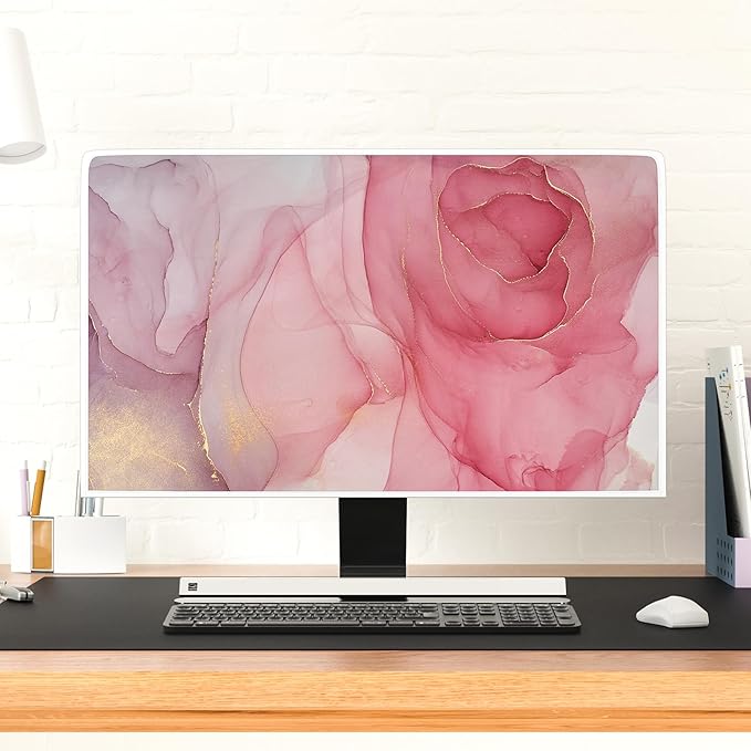 Baocicco Abstract Waterproof Television Cover with Pink Marble Design 65 Inch Full Body Cover for TV Screen Weatherproof Dust-Proof TV Screen Covers Sleeve Compatible with LED OLED Desktop