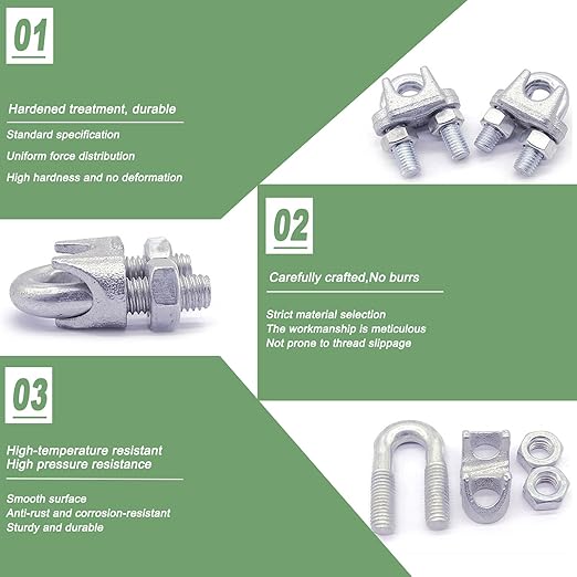200PCS M6 Galvanized Zinc-Plated Wire Rope Cable Clamp Clips, 1/4" Wire Cable Clamps with U-Bolt Saddle Fasteners for Secure Rigging & Marine Use