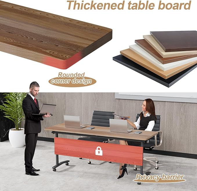 Conference Table Flip Top Mobile Conference Room Tables,Folding Conference Table with Wheels,Large Meeting Training Seminar Table Saving Space for Office Classroom(2B,47.2'')
