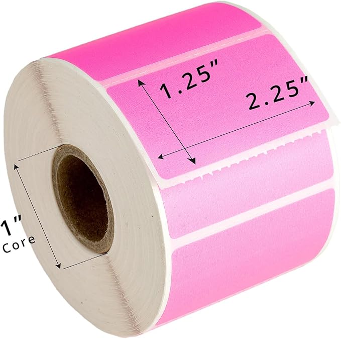 HOUSELABELS 2.25" x 1.25" Pink Address Labels on 1" Core Compatible with Zebra and Rollo Printers, 28 Rolls / 1,000 Labels per Roll