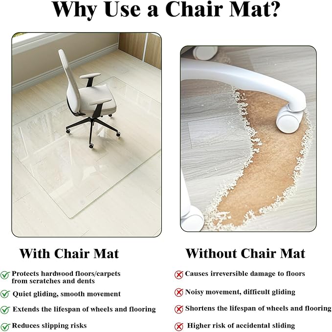 Koonmi Tempered Glass Chair Mat for Hardwood Floors & Carpets, 42" x 48“ Transparent Heavy Duty Office Floor Protector with Noise-Free Gliding Shatterproof for Home Office Desk