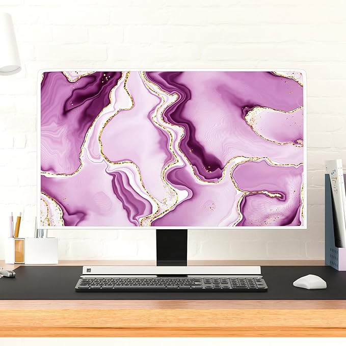 Baocicco Violet Gold Marble Waterproof Weatherproof and Dust-Proof TV Screen Cover 70 Inch for Home Office Creative TV Covers for TVs Screen Anti-Static Dustproof Protective