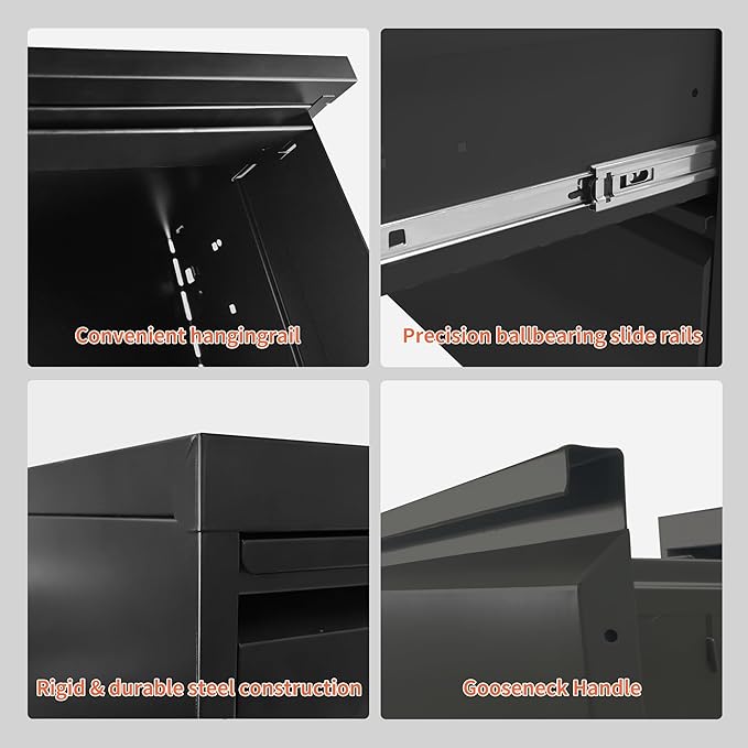 IKIMI 5 Drawer Locking File Cabinet with Wheels,Metal Mobile Filing Cabinets,Black Vertical File Cabinet for Home Office,Heavy Duty Storage Cabinet for A4/Letter/Legal Size File,Assembly Required