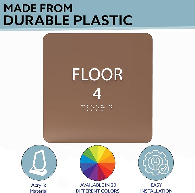 Coffee ADA Floor 4 Sign with Braille – Made from Durable Acrylic and Ready to Mount