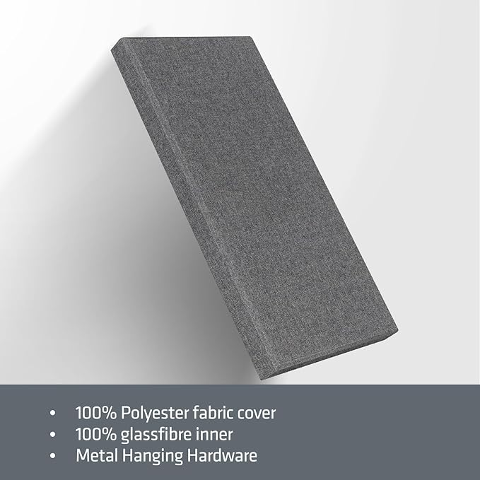 2” Thick Acoustic Panels with Hanging Hardware, 2 PCS 47.2” x 23.6” Fiberglass Sound Absorbing Panels for Home Theater Church Office Wall,Heather Grey