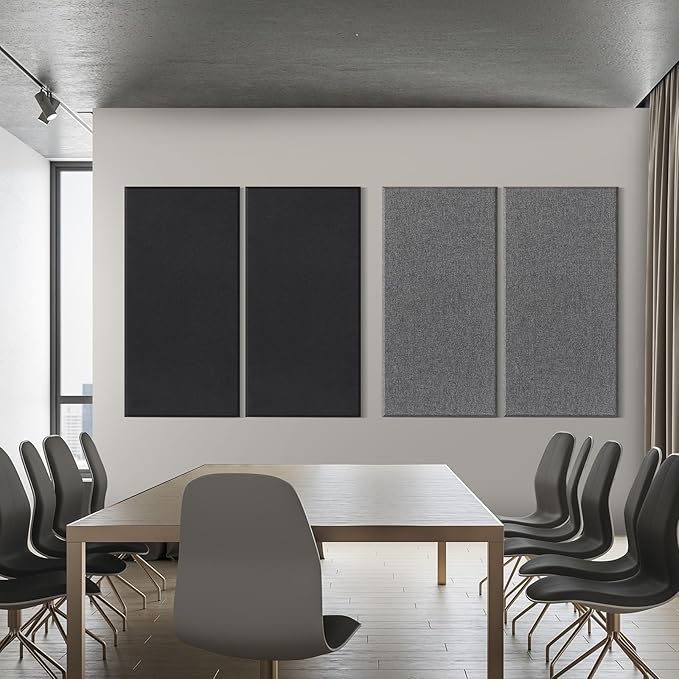 2” Thick Acoustic Panels with Hanging Hardware, 2 PCS 47.2” x 23.6” Fiberglass Sound Absorbing Panels for Home Theater Church Office Wall, Black