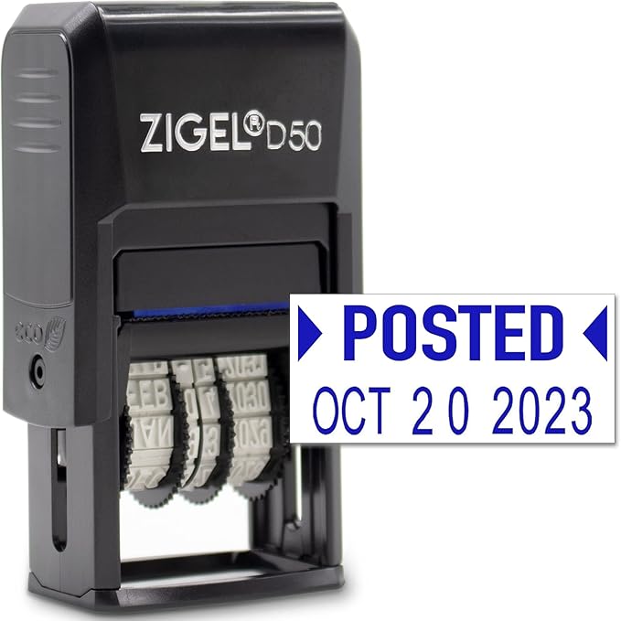 ZIGEL D50 Date Stamp with Posted - Self Inking Date Stamp - Blue