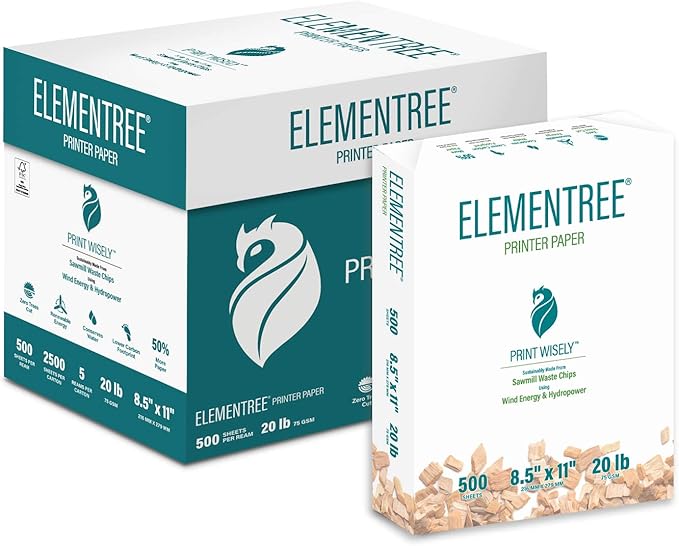 Elementree Sustainable Printer Paper 8.5" x 11" - Made from Sawmill Waste - 20 lb Copy & Multipurpose Computer Paper - 375 Reams, 75 Cartons, 187,500 Sheets - Made in the USA (00918PAL)