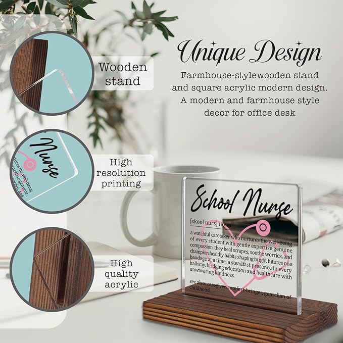 School Nurse Gifts, Thank You Appreciation Gifts for School Health Professionals Week Graduation Birthday Christmas Education Support Nurse Office Desk Decor Decorative Signs Plaque PA010