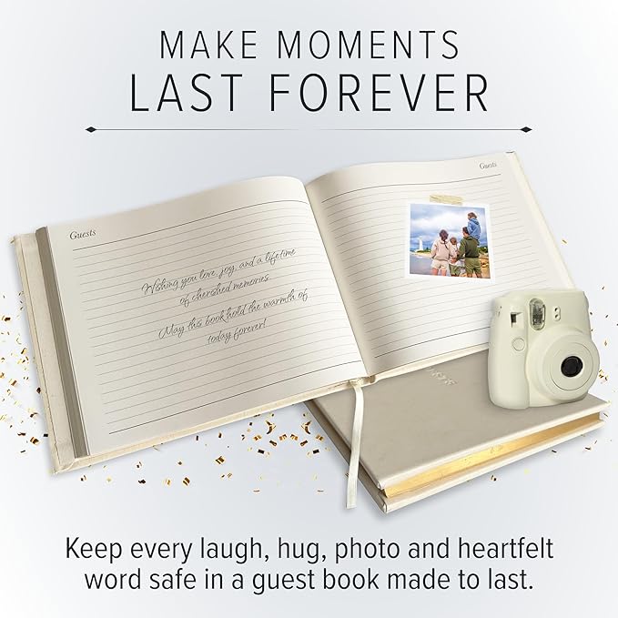 Gallery Leather Guest Book - Great for Wedding, Reception, Baby and Bridal Shower, Birthday Party and Vacation Home - 192 Lined Pages to Sign In, add Polaroid Photo - Hardcover 9x7" - Acadia Black