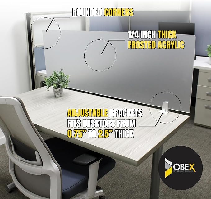 OBEX Clear Acrylic Desk Mounted Privacy Panel, 12" x 66", Clear