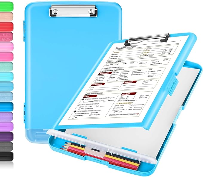 Sooez Clipboard with Storage, High Capacity Nursing Clip Board 8.5 x 11 with Pen Holder & Low Profile Clip, Plastic Clipboards Case Box, Teacher Must Haves School Office Supplies,Letter Size/ A4