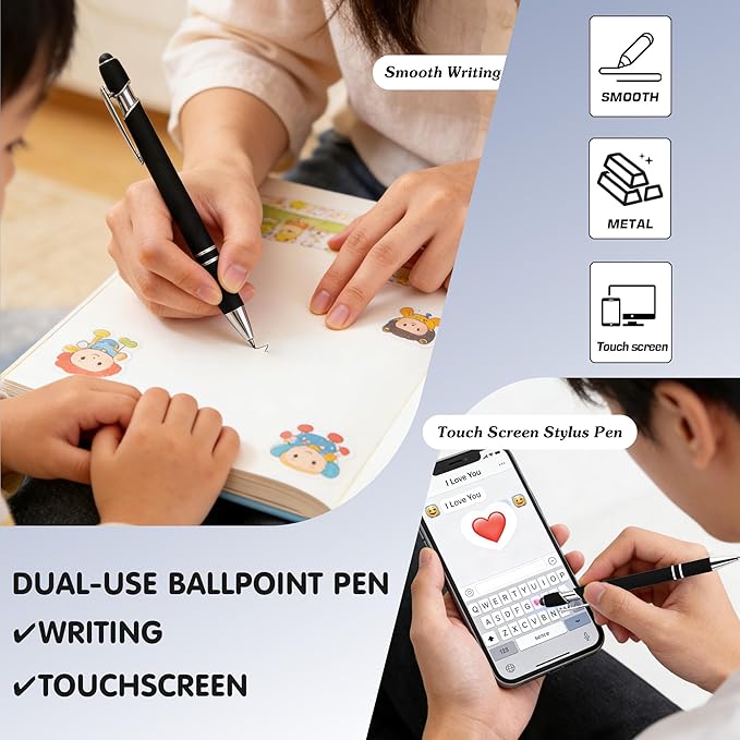 CRME Personalized Pens with Stylus Custom Pens in Bulk Customized Pen Engraved with Name Business Logo Multi Colors Ideal for Birthday School Party Metal Material Office Supplies for Women Black