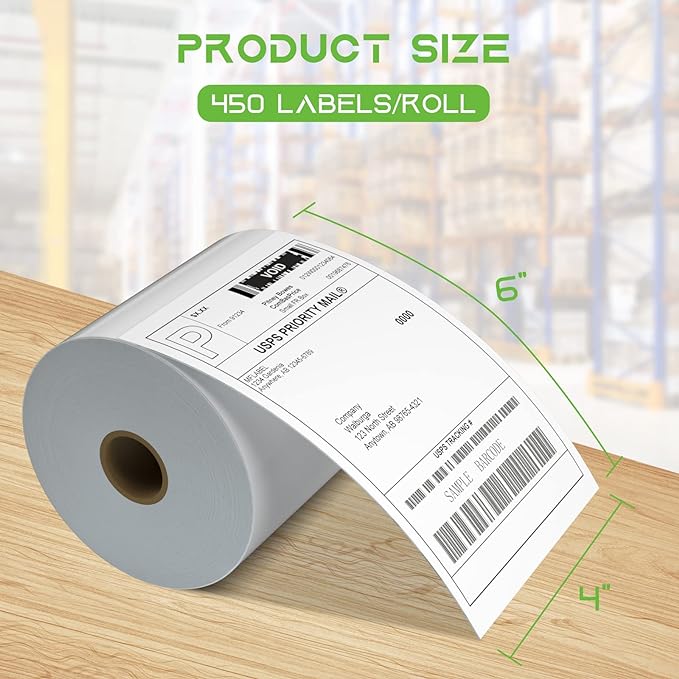 MFLABEL 4x6 Direct Thermal Shipping Labels - 4 Rolls of 450 Labels/Roll, Compatible with Zebra 2844/ZP450/ZP500/ZP505, USPS/FedEx/UPS/Amazon Shipping, Smudge-Resistant & Permanent Adhesive