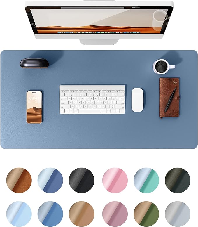 YSAGi Leather Desk Protector, Office Mat, Large Mouse Mat, Non-Slip PU Leather Blotter, Laptop Desk, Waterproof Writing Pad for Office and Home (Blue, 23.6" x 13.8")