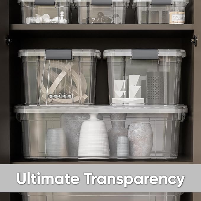 Superio Storage Bins with Lids- 4 Pack, 4.5 Qt Clear Boxes for Organizing, Stackable Plastic Containers- BPA Free, Non-Toxic, Odor Free, Organizer for Home, Office, Dorm